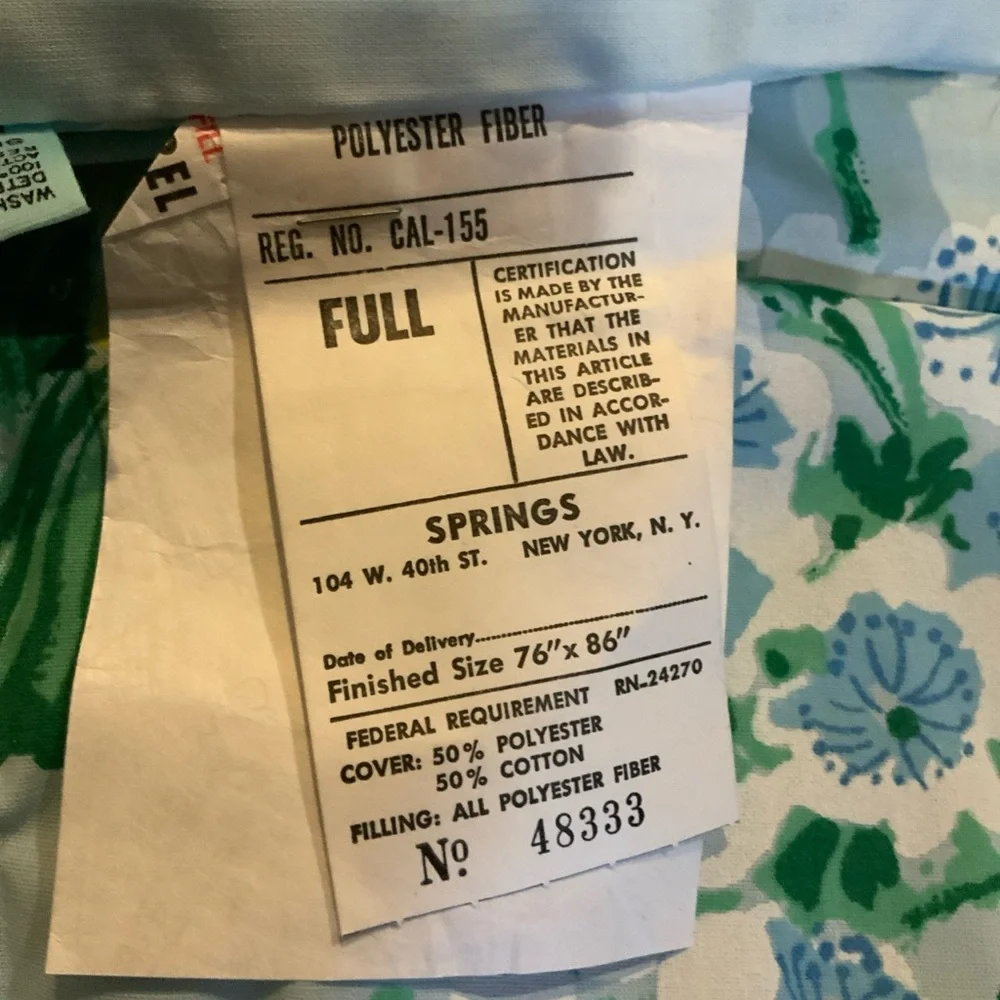 Vintage Springmaid Quilted Comforter Blue Love Birds 76 X 86 NOS USA